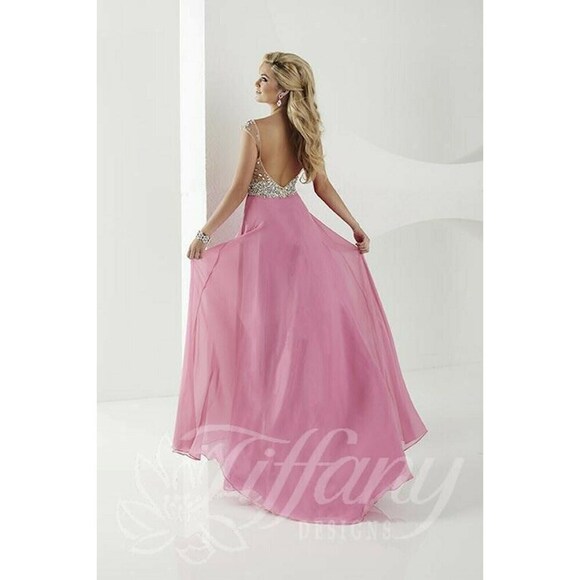 Tiffany Designs Chiffon Beaded Prom Dress 16190 Pastel Orchid/Nude - Picture 3 of 7